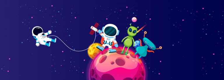 Los astronautas y amigos extraterrestres