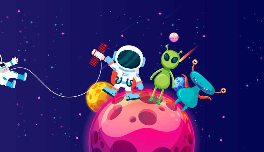 Los astronautas y amigos extraterrestres